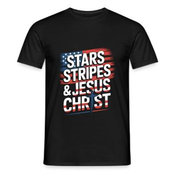 American Believer Christian July 4th Jesus - Men's T-Shirt - black - Front - AI Model Male 178 light (178cm)