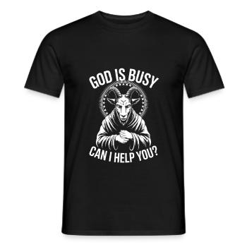 God is bezig! Atheïsme Satanisme - Heren T-shirt - zwart - Voor - AI Model Male 178 light (178cm)