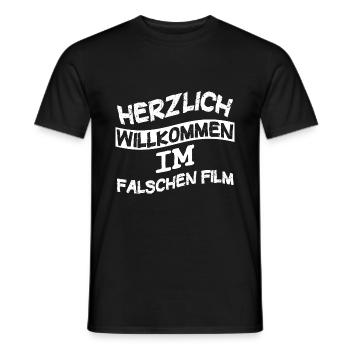 HERZLICH WILLKOMMEN IM FALSCHEN FILM - Männer T-Shirt - Schwarz - Vorne - AI Model Male 178 light (178cm)