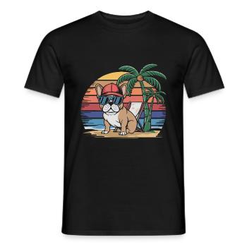 Cool Frenchie French Bulldog on the Beach - Men's T-Shirt - black - Front - AI Model Male 178 light (178cm)