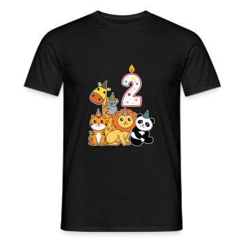 Dessin animé animaux 2 anniversaire pour les enfants - T-shirt homme - noir - Devant - AI Model Male 178 light (178cm)