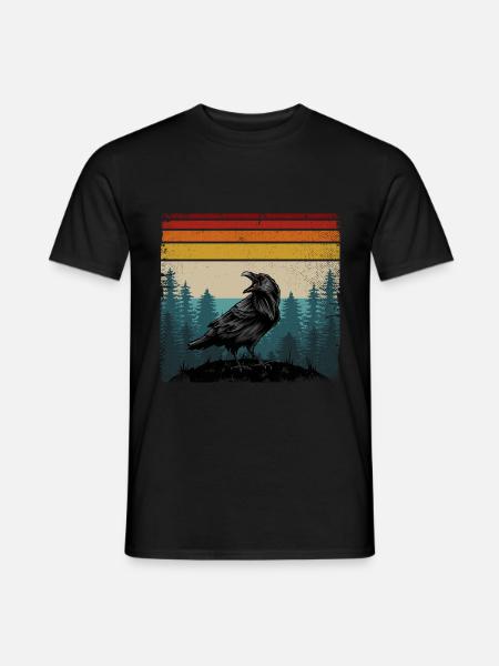 Retro Farben Rabe Krähe Vogel Crow Raven Bird - Männer T-Shirt - Schwarz