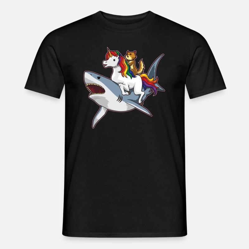 Hai Einhorn Katze - Wunderbare Freundschaft - Männer T-Shirt - Schwarz