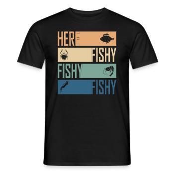 Hier Fisch Fisch Jagd Cool Fischer Retro - Männer T-Shirt - Schwarz - Vorne - AI Model Male 178 light (178cm)