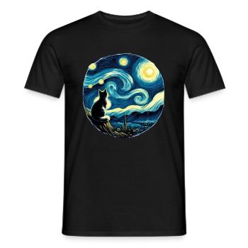 Painting Starry Night Cat Night Moon Stars Art - Men's T-Shirt - black - Front - AI Model Male 178 light (178cm)