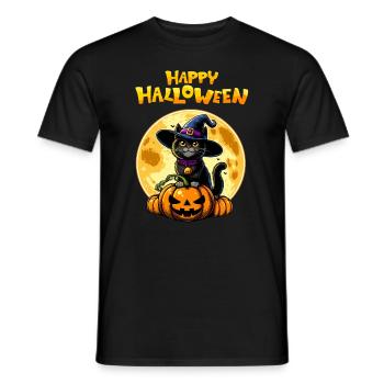 Happy Halloween Kürbis Katze Vollmond Niedlich Fun - Männer T-Shirt - Schwarz - Vorne - AI Model Male 178 light (178cm)