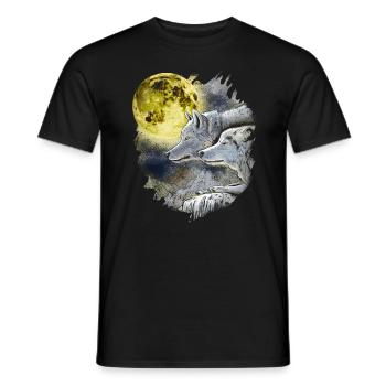 Phantasie Wolf Wölfe mit Mond - Männer T-Shirt - Schwarz - Vorne - AI Model Male 178 light (178cm)