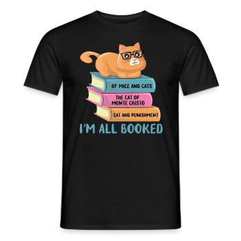 Chat sur les piles de livres - T-shirt homme - noir - Devant - AI Model Male 178 light (178cm)