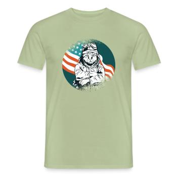 Chaton chat avion pilote - T-shirt homme - vert sauge - Devant - AI Model Male 178 light (178cm)