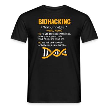 Biohacking Definition verb Dictionary Biohacking - Men's T-Shirt - black - Front - AI Model Male 178 light (178cm)