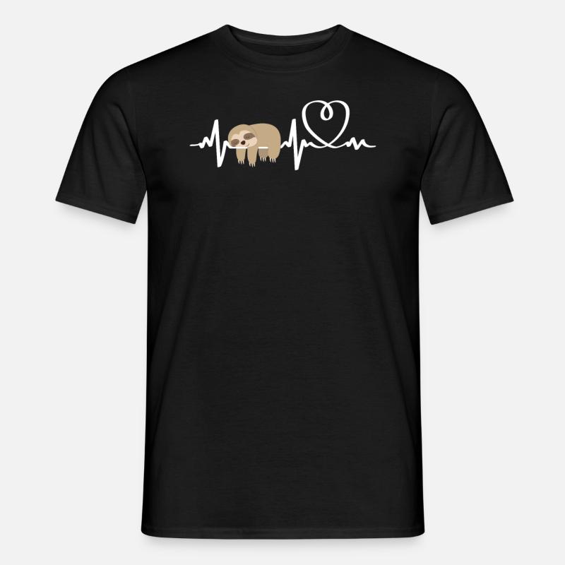 Faultier Herzen Ekg Herzschlag Schläfrig - Männer T-Shirt - Schwarz