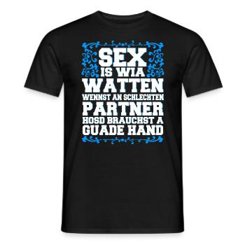 Watten Kartenspiel Spruch Sex ist wia Wattn - Männer T-Shirt - Schwarz - Vorne - AI Model Male 178 light (178cm)