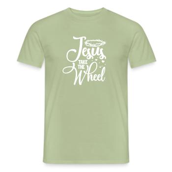 Jesus - Männer T-Shirt - Sage - Vorne - AI Model Male 178 light (178cm)