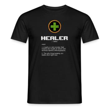Funny role playing game MMO MMORPG Healer roles - Men's T-Shirt - black - Front - AI Model Male 178 light (178cm)