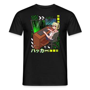 Anime Cyber Hacker Fille Hacking Code binaire - T-shirt homme - noir - Devant - AI Model Male 178 light (178cm)