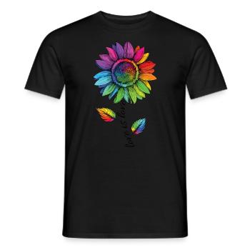 Love is Love LGBTQ Regenbogen Sonnenblume Blume - Männer T-Shirt - Schwarz - Vorne - AI Model Male 178 light (178cm)