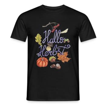 Bonjour l'automne avec des motifs de citrouille et d'automne - T-shirt homme - noir - Devant - AI Model Male 178 light (178cm)