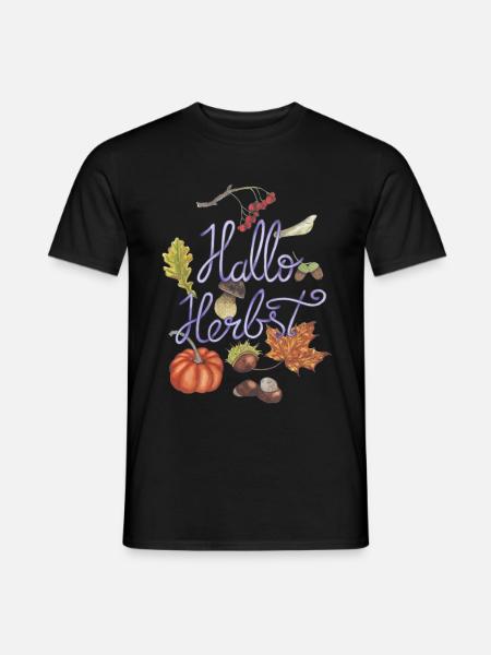 Hallo Herbst mit Kürbis und herbstliche Motive - Männer T-Shirt - Schwarz