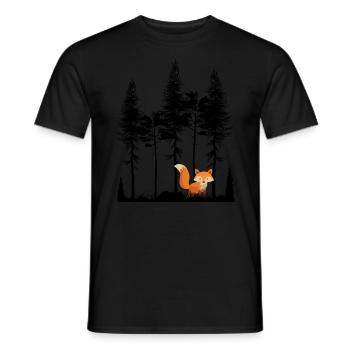Süßer Fuchs im Wald Retro Muster Vintage Baum Wald - Männer T-Shirt - Schwarz - Vorne - AI Model Male 178 light (178cm)