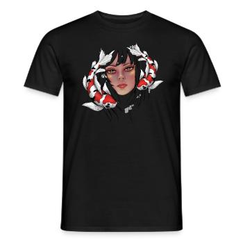 Girls with Koi Carp - Men's T-Shirt - black - Front - AI Model Male 178 light (178cm)