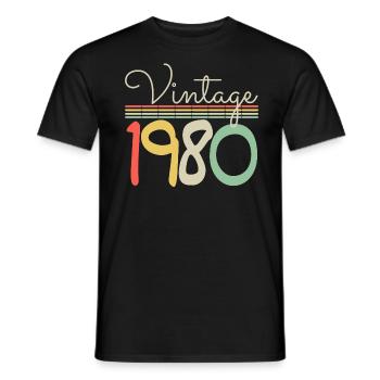 Jahrgang 1980 - Männer T-Shirt - Schwarz - Vorne - AI Model Male 178 light (178cm)
