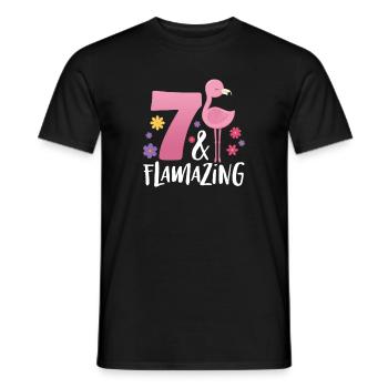 7ème anniversaire Flamingo 7 ans cadeau - T-shirt homme - noir - Devant - AI Model Male 178 light (178cm)