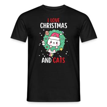 I Love Christmas and Cats Cat Christmas - Men's T-Shirt - black - Front - AI Model Male 178 light (178cm)