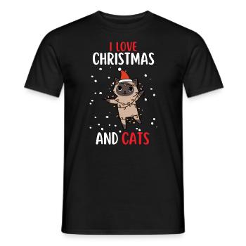 I Love Christmas and Cats Cat Christmas - Men's T-Shirt - black - Front - AI Model Male 178 light (178cm)