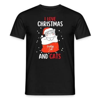 I Love Christmas and Cats Cat Christmas - Men's T-Shirt - black - Front - AI Model Male 178 light (178cm)