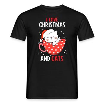I Love Christmas and Cats Cat Christmas - Men's T-Shirt - black - Front - AI Model Male 178 light (178cm)