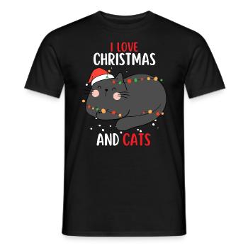 I Love Christmas and Cats Cat Christmas - Men's T-Shirt - black - Front - AI Model Male 178 light (178cm)