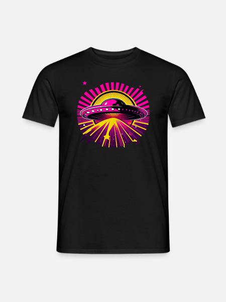 Poppiges Magenta Ufo mit Sternen - Männer T-Shirt - Schwarz