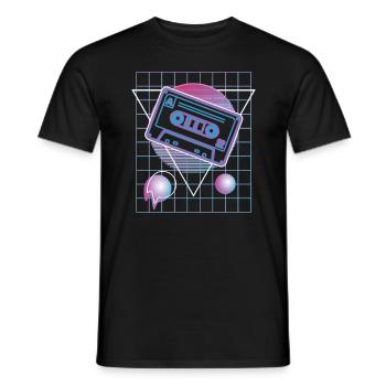80s Vaporwave Cassette Retro Party Mixtape - Men's T-Shirt - black - Front - AI Model Male 178 light (178cm)