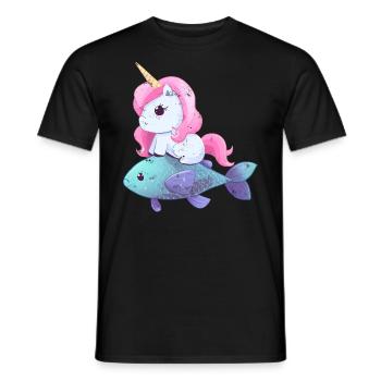 Einhorn reitet auf Fisch - Männer T-Shirt - Schwarz - Vorne - AI Model Male 178 light (178cm)