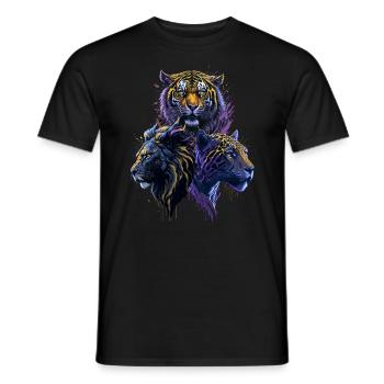 Das mächtige Trio: Tiger, Löwe und Jaguar - Männer T-Shirt - Schwarz - Vorne - AI Model Male 178 light (178cm)