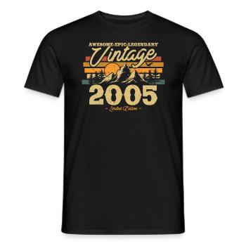 Cadeau D'anniversaire Rétro 2005 - T-shirt homme - noir - Devant - AI Model Male 178 light (178cm)