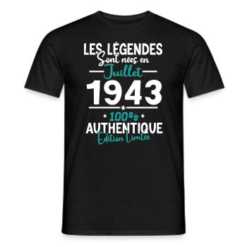 Cadeau d'anniversaire Juillet 1943 80 ans en 2023 - T-shirt homme - noir - Devant - AI Model Male 178 light (178cm)