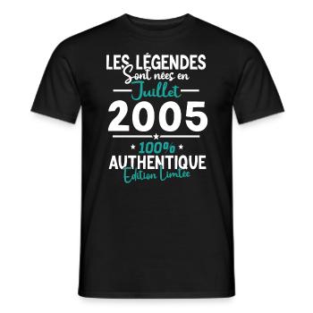 Cadeau Anniv. Juillet 2005, 18 ans - T-shirt homme - noir - Devant - AI Model Male 178 light (178cm)