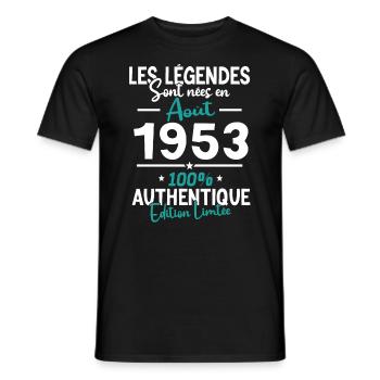 Cadeau Anniversaire août 1953 - T-shirt homme - noir - Devant - AI Model Male 178 light (178cm)