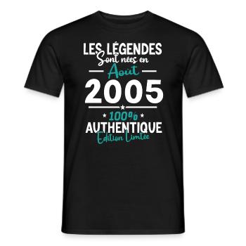 Cadeau Anniversaire août 2005 - T-shirt homme - noir - Devant - AI Model Male 178 light (178cm)
