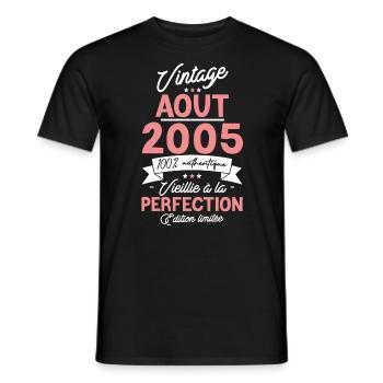 Cadeau Anniversaire août 2005 - T-shirt homme - noir - Devant - AI Model Male 178 light (178cm)