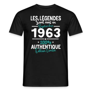 Cadeau Anniversaire septembre 1963 60 ans - T-shirt homme - noir - Devant - AI Model Male 178 light (178cm)