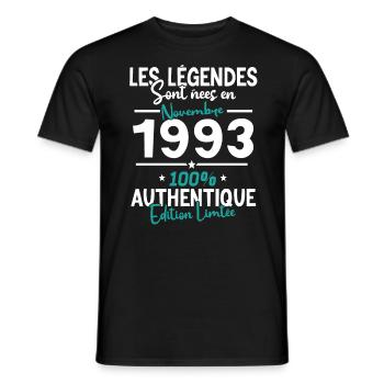 Les Légendes Novembre 1993 - 30 ans - T-shirt homme - noir - Devant - AI Model Male 178 light (178cm)