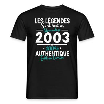 Cadeau Anniv. Nov. 2003 - 20 Ans - T-shirt homme - noir - Devant - AI Model Male 178 light (178cm)