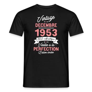 Vintage Décembre 1953 70 Ans - T-shirt homme - noir - Devant - AI Model Male 178 light (178cm)