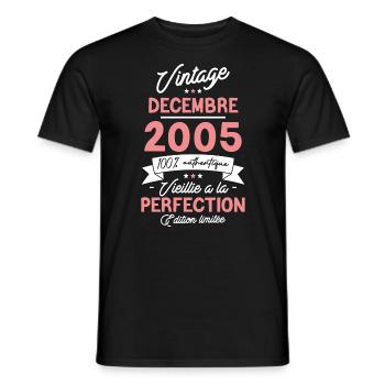 Vintage Décembre 2005 18 Ans - T-shirt homme - noir - Devant - AI Model Male 178 light (178cm)