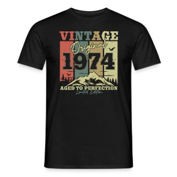 Vintage Birthday Gift 1974 50 Years - Men's T-Shirt - black - Front - AI Model Male 178 light (178cm)