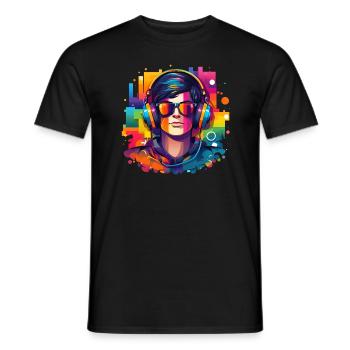 Homme portant un casque et des lunettes de soleil - T-shirt homme - noir - Devant - AI Model Male 178 light (178cm)