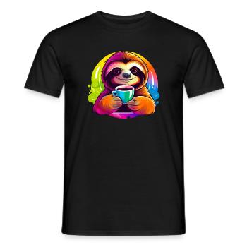 Cute sloth drinking coffee - Men's T-Shirt - black - Front - AI Model Male 178 light (178cm)