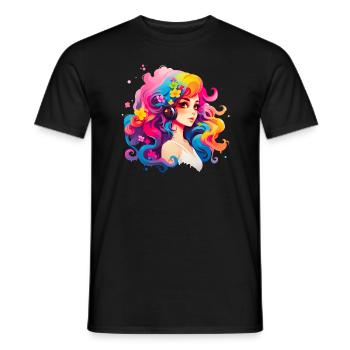 Mädchen mit leuchtenden bunten Haaren - Männer T-Shirt - Schwarz - Vorne - AI Model Male 178 light (178cm)